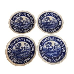 Spode Set of‎ 4 England Blue Tower 10.5" Dinner Plates Transferware England